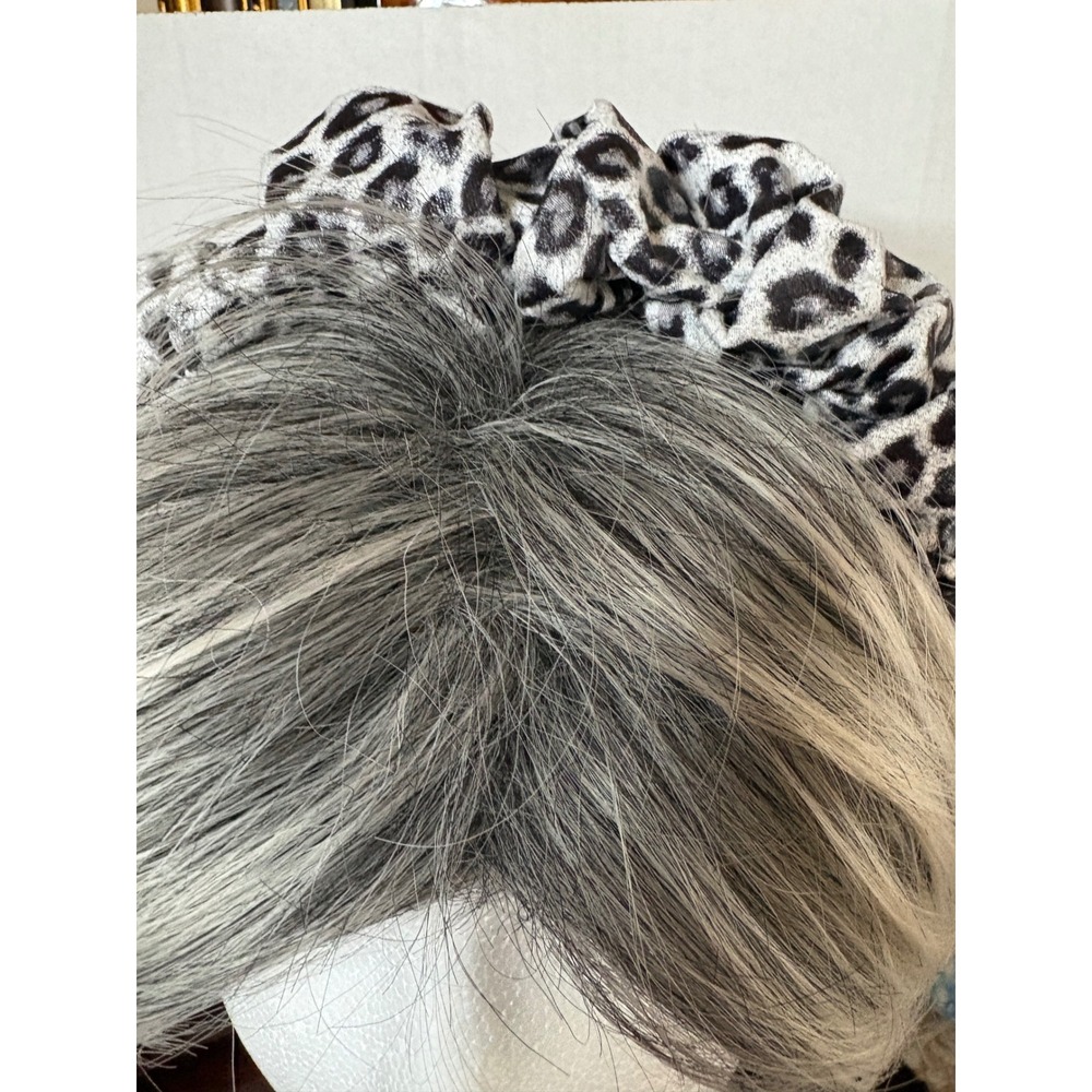 Leopard Print Scrunchie Headband Grey Black White Animal Print Hair Accessory